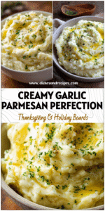 A bowl of creamy Garlic Parmesan Mashed Potatoes garnished with herbs and made from buttery yellow potatoes.